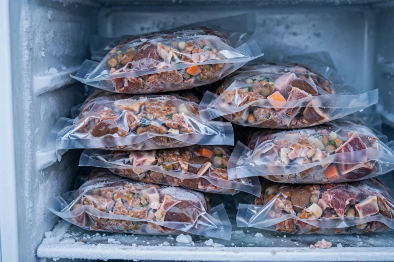 Frozen raw chicken pet food portions in clear packaging for the Darwin's pet food recall advisory