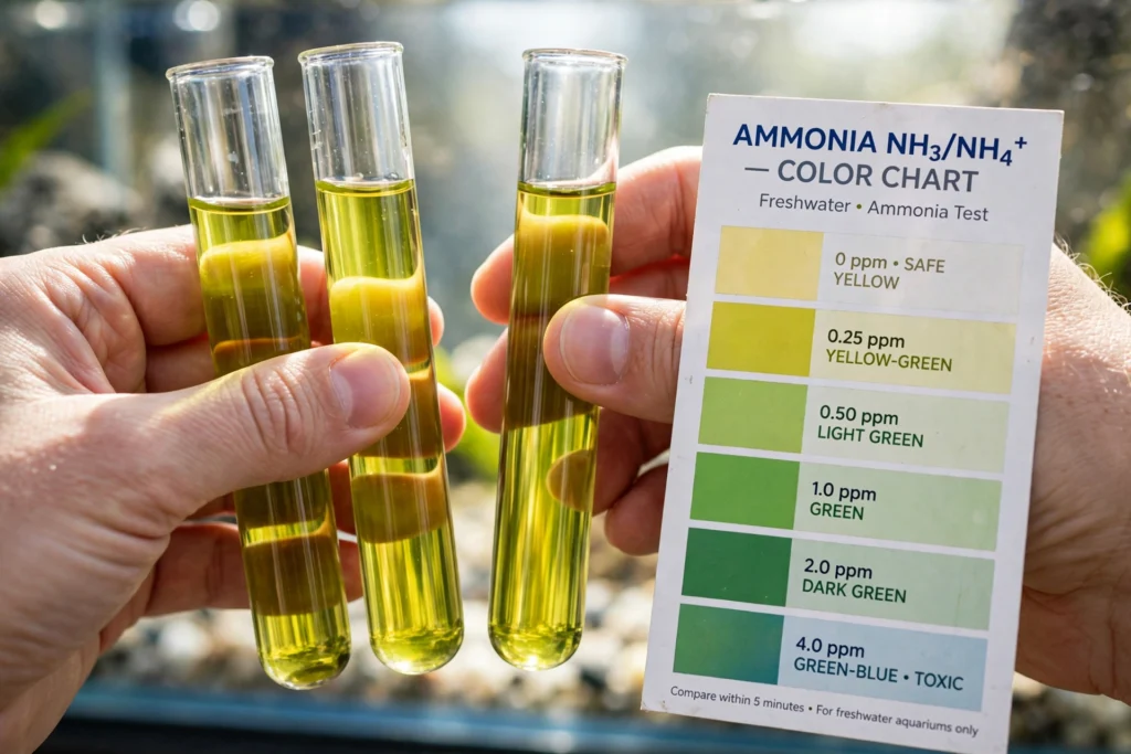 Testing aquarium water for ammonia with liquid test kit