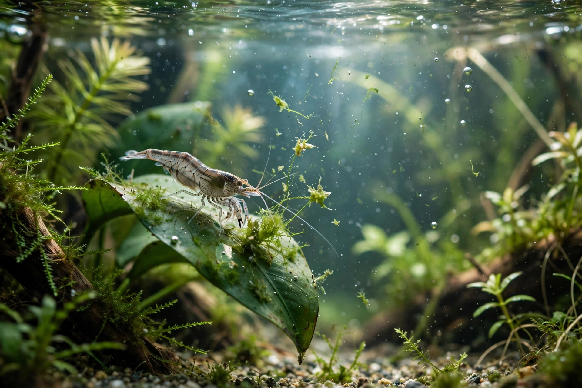 Amano shrimp eating hair algae