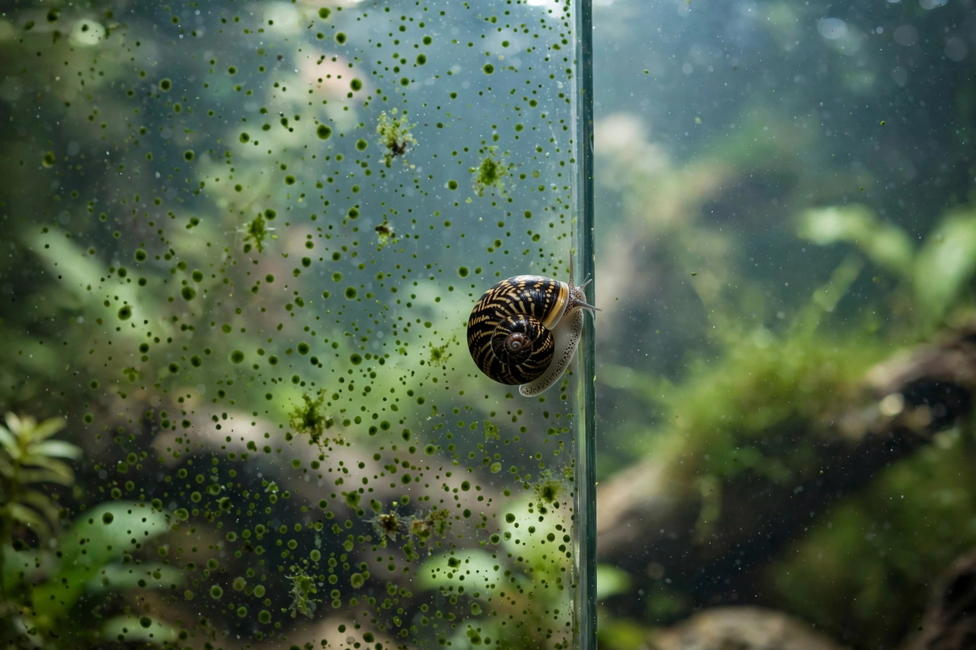 Nerite snail cleaning aquarium glass
