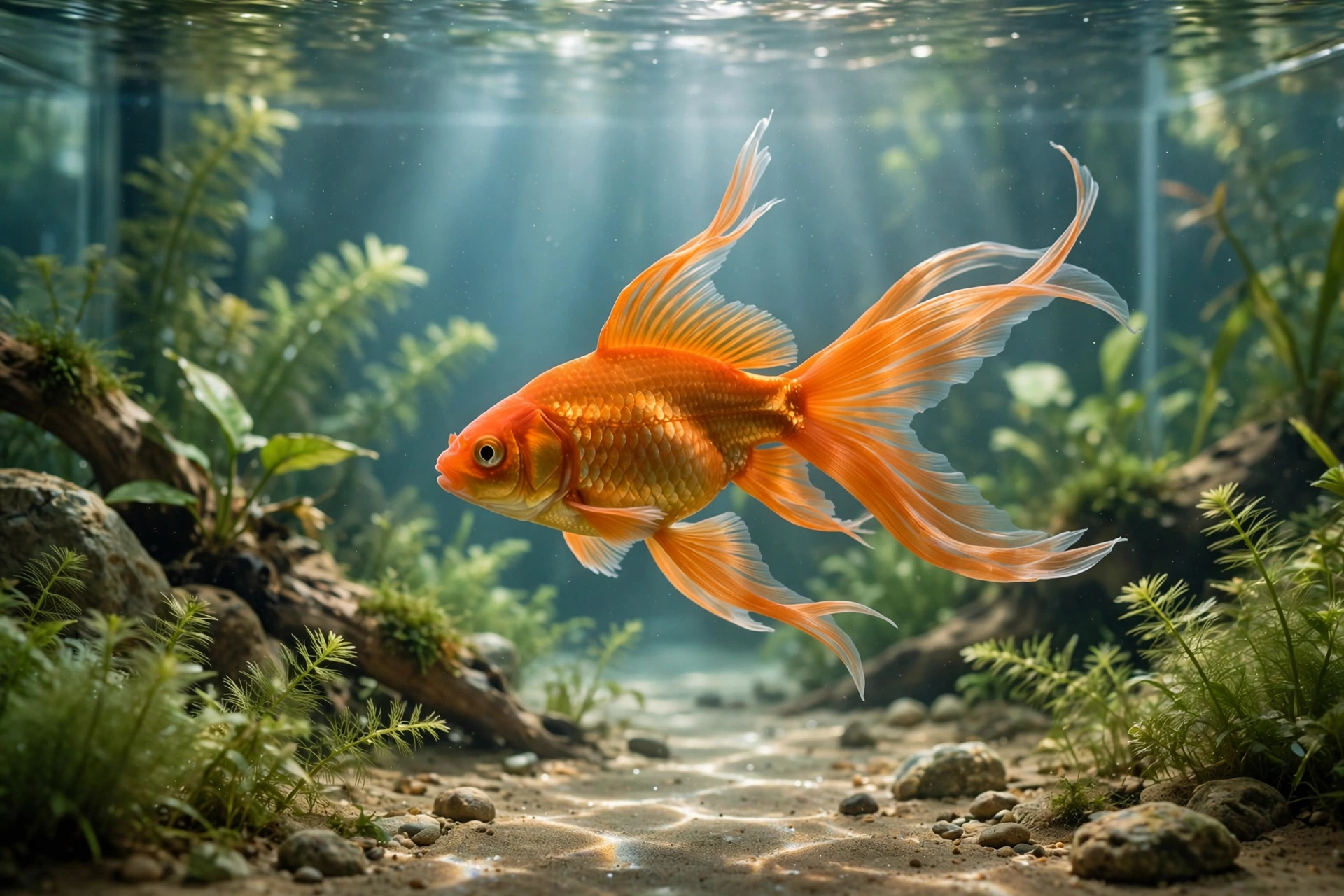 Goldfish swimming in a large aquarium