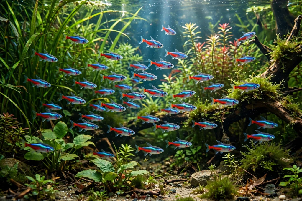 School of neon tetras