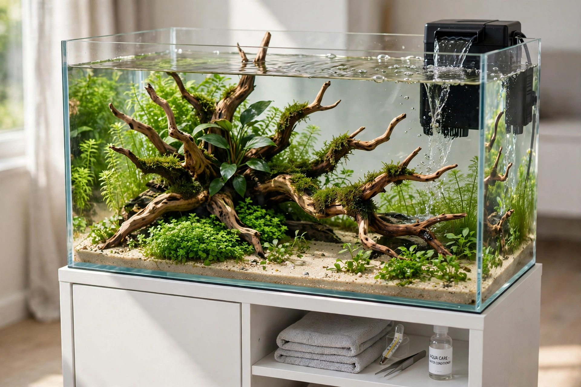 How to cycle a fish tank — newly set up planted aquarium with filter running