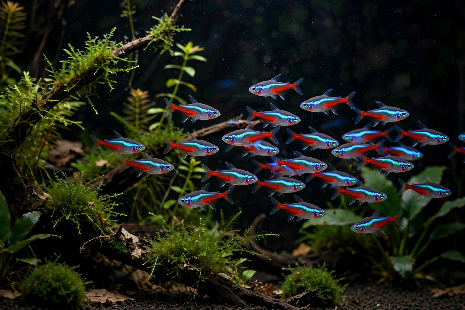 Colorful tropical aquarium fish side view