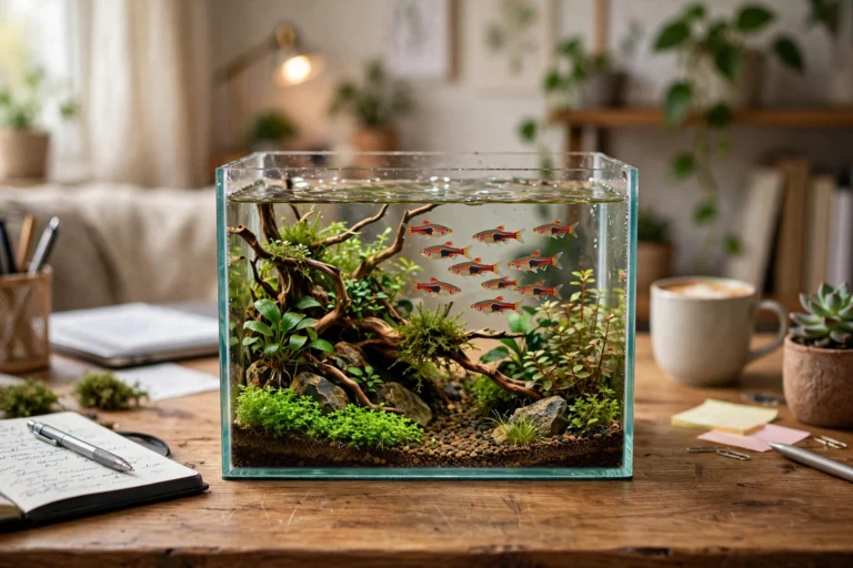 Nano fish tank guide — small planted aquarium on desk