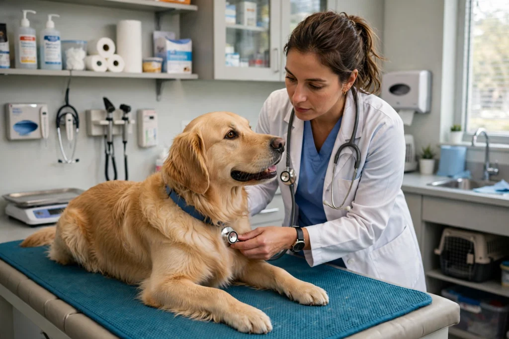 Veterinarian checking a dog's health during an examination